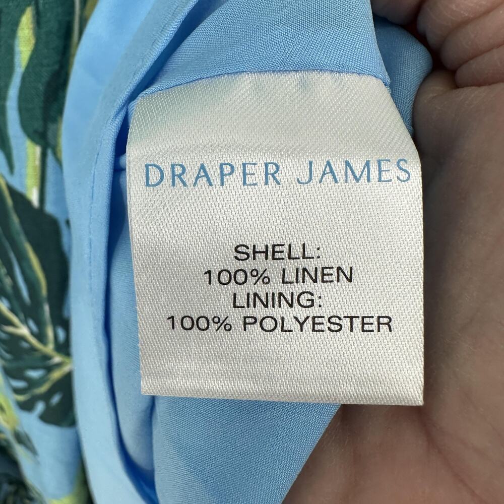 Draper James Dress Womens 4 Blue Green Leaf Linen Puff Sleeve Midi Fit Flare - Picture 6 of 10
